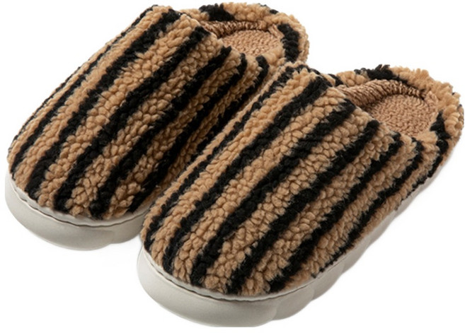 아트조이 포근포근 스트라이프 풀커버 털안감 실내화, 커피, 1개