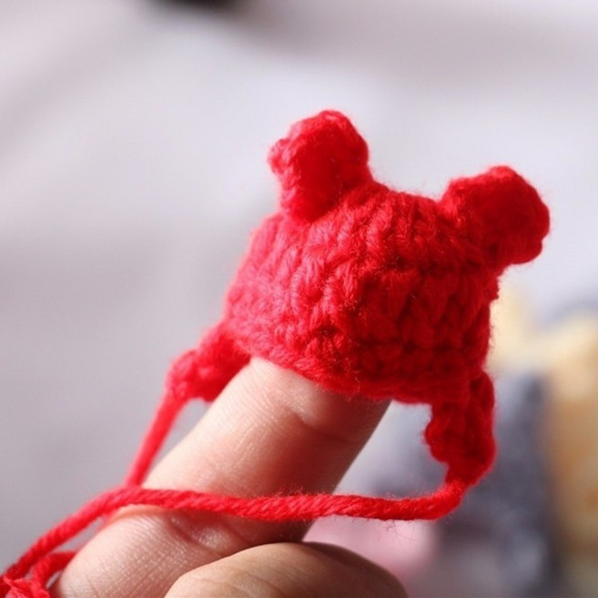 온지 인형 소품 미니 귀돌이 니트 모자, 레드, 1개