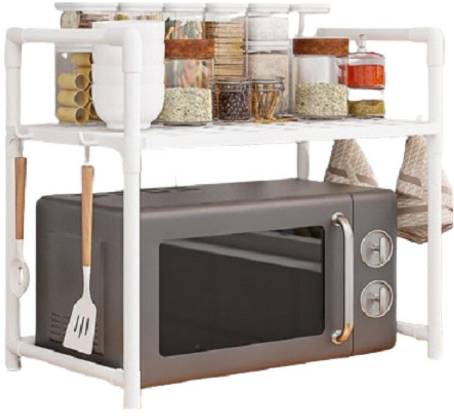 굿모닝리빙 간편설치 심플모던 다용도 전자레인지 선반 2단, 화이트, 1개