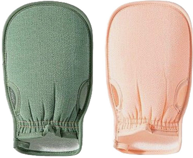 꾸지 부드럽게 잘 벗겨지는 때타올 장갑 2종 세트, 그린, 핑크, 1세트
