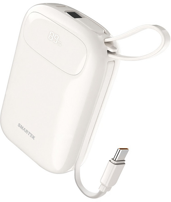 스마텍 고속 충전 미니 대용량 듀얼 케이블 보조배터리 20000mAh C타입, 화이트, STPB-FB2