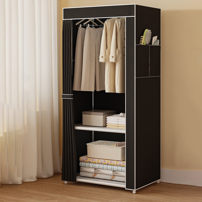 ROI Life 可輕鬆組裝與收納的簡約衣櫃 2層 57 x 42 x 146 cm, 黑色