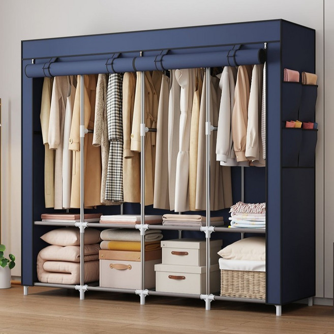 ROI Life 可輕鬆組裝與收納的簡約衣櫃 164 x 42.5 x 170 cm, 海軍藍