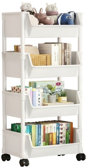 Marco 簡易移動式手推車 收納架 書架, 白色, 4層