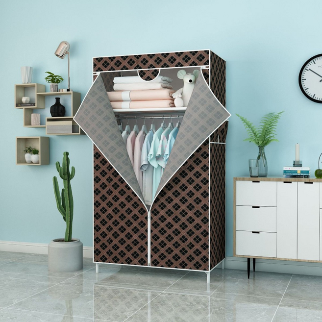 ROI라이프 T 자형 지퍼 방진 비키니 옷장 70 x 45 x 155 cm, 쿨 블랙 골드