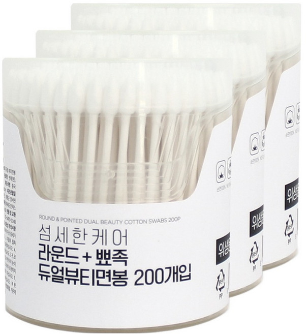 소낙소낙 섬세한 케어 라운드 뾰족 듀얼 뷰티 면봉, 3개, 200개입