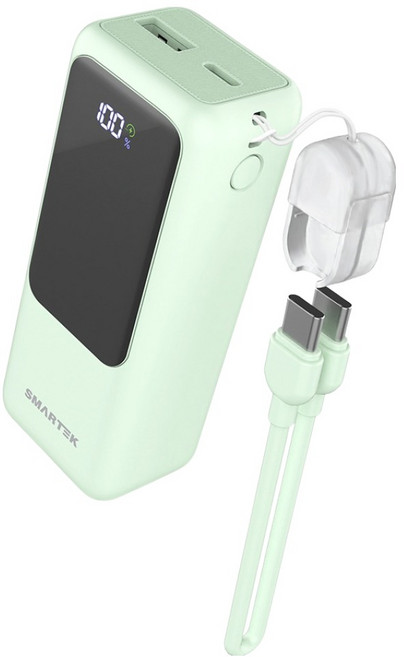 스마텍 미니 고속충전 기내반입 스트랩 케이블 일체형 보조배터리 10000mAh 멀티단자, 민트, STPB-SB100