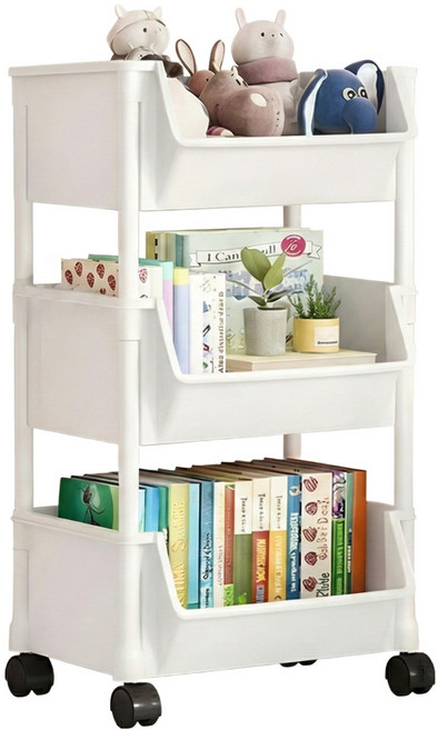 마르코 간편 이동식 카트 트롤리 수납 선반 책장, 화이트, 3단