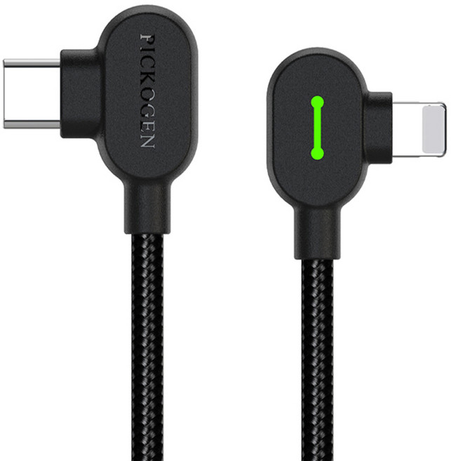 PICKOGEN 皮克全 Type-C TO Lightning PD充電線傳/快充線 雙彎頭L型 LED GameFlex, 黑色, 1個, 1m