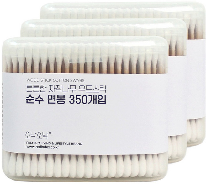 소낙소낙 튼튼한 자작나무 우드스틱 순수 면봉, 3개, 350개입