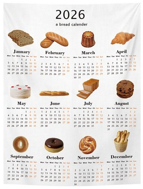 제이브 2026년 달력 패브릭 포스터, 베이커리
