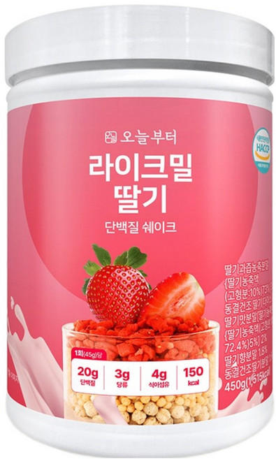 오늘부터 라이크밀 단백질 쉐이크 딸기맛, 1개, 450g