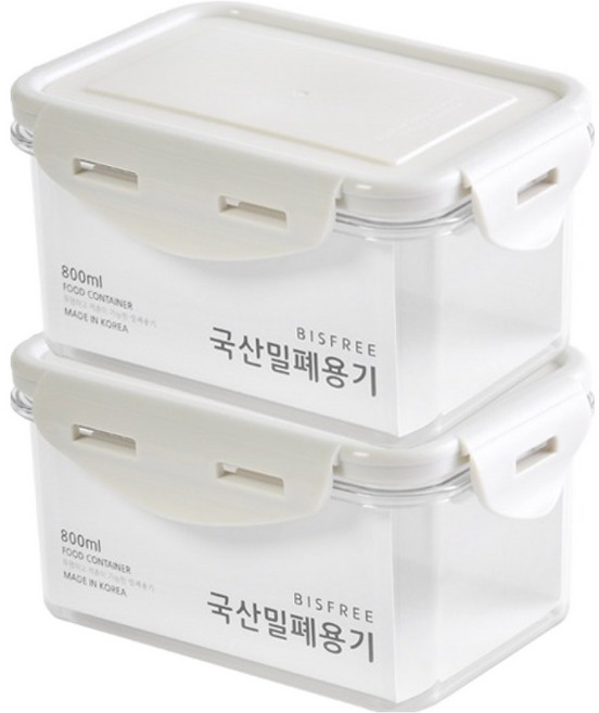 QUIDNOVI 국내산 직사각 밀폐용기 화이트, 2개, 800ml