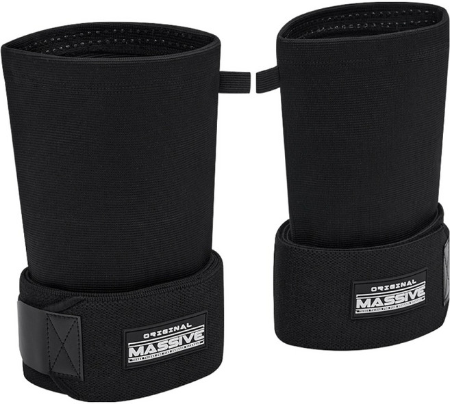 MASSIVE Hyper Poly N-Lap 膝蓋長版束帶健身護具, 黑色, 2個