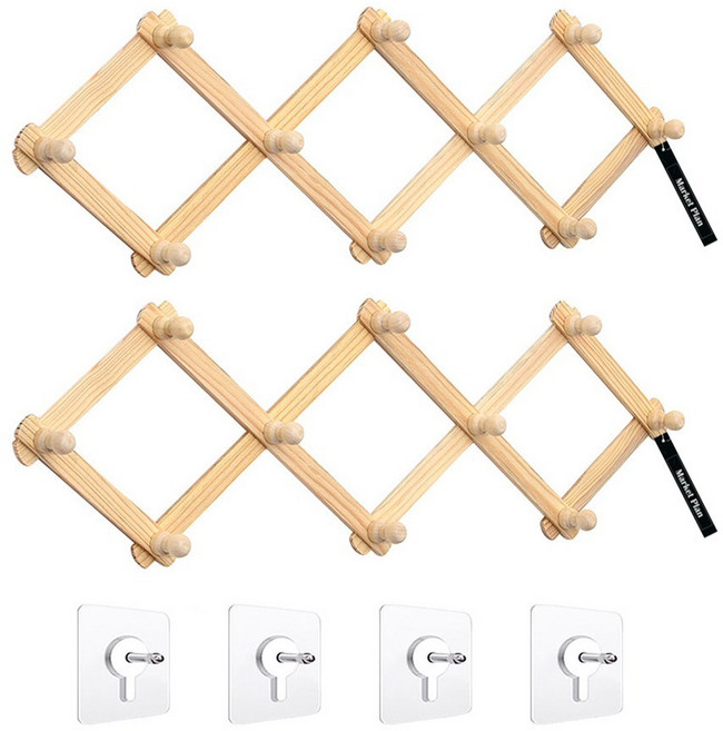 마켓플랜 자바라 원목 접이식 벽 옷걸이 소형, 우드, 2개