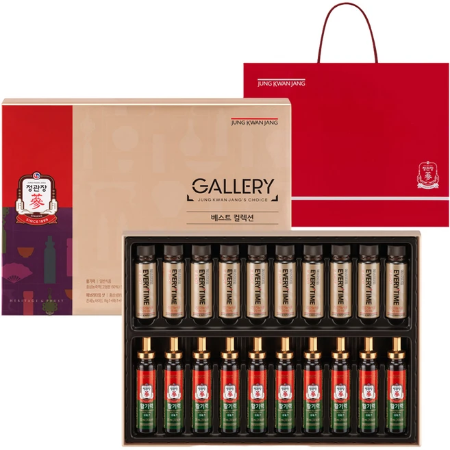 정관장 정품 갤러리 컬렉션에브리타임 샷 20ml x 10p + 활기력 20ml x 10p + 쇼핑백, 1세트 - 쿠팡