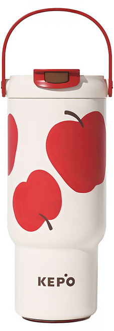 KEPO 手提雙飲吸管杯 316L不銹鋼內膽 KC008, 大紅蘋果, 1個, 900ml