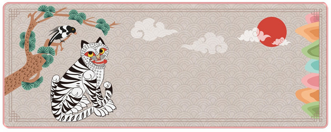 ABKO 虎鵲圖 特殊玻璃塗層 日月五峰圖 高級桌墊, Day, 1個