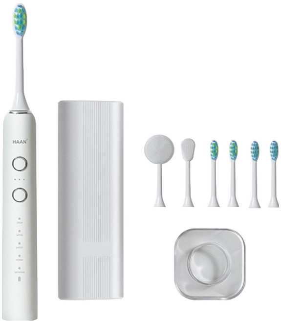 한경희생활과학 무선 음파 전동칫솔 스페셜 전용 칫솔모 2종 x 2p 혀클리너 페이스클리너 휴대용 케이스 무선 충전기, 1개, 화이트, HA-100ET