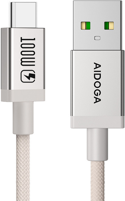 AIDOGA 艾迪伽 USB-A-Type-C充電線傳輸線編織快充線 100W 耐髒汙 MochaFlex, 摩卡色, 120cm, 1條