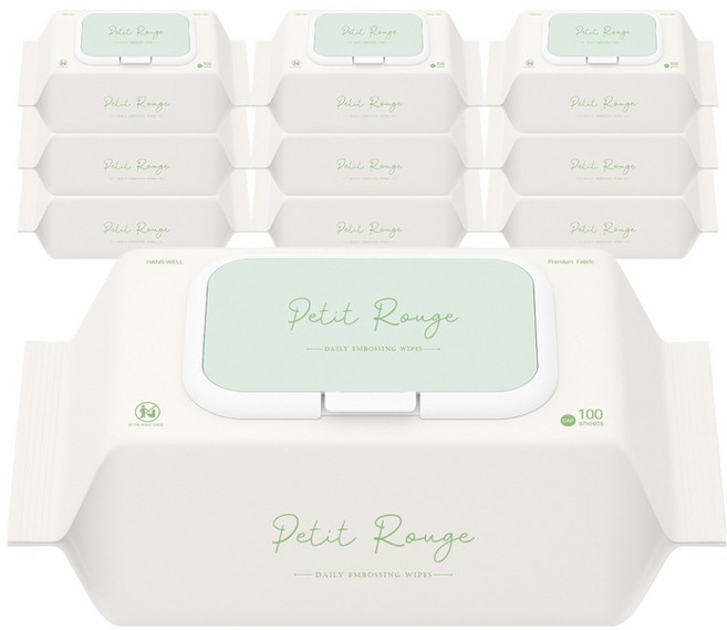 쁘띠루쥬 데일리 엠보싱 물티슈 캡형, 10개, 100매, 50g