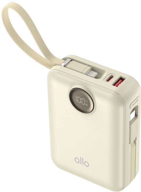 알로코리아 대용량 일체형 미니 고속충전 보조배터리 20000mAh, 2008PD, 베이지