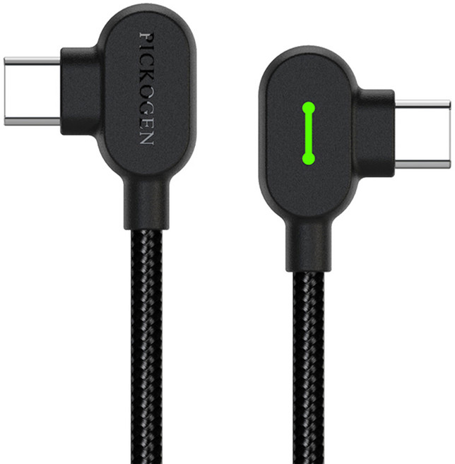 PICKOGEN 皮克全 USB-Type-C PD充電線/傳輸線/編織線/快充線 雙彎頭L型 LED 安卓 GameFlex, 黑色, 1個, 100cm