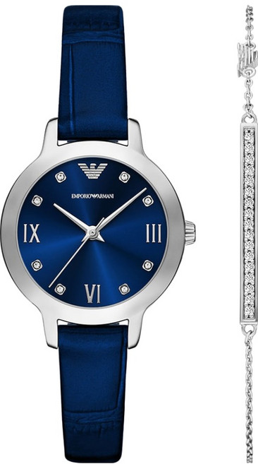 엠포리오아르마니 여성용 가죽시계 + 팔찌 세트 AR80080SET + 쇼핑백