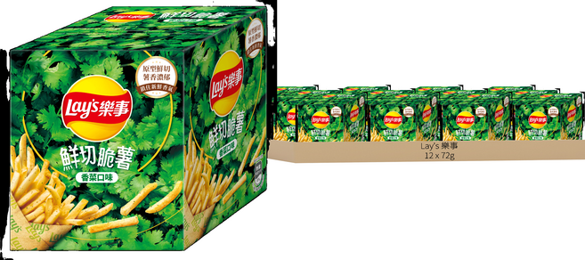 Lay's 樂事 鮮切脆薯香菜口味薯條 4件組, 72g, 12組