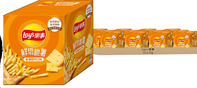 Lay's 樂事 鮮切脆薯香濃起司口味薯條 4件組, 72g, 12組