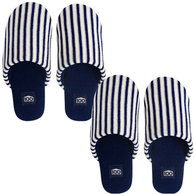생활백서 코지 스트라이프 룸 슬리퍼, 2개, deep navy