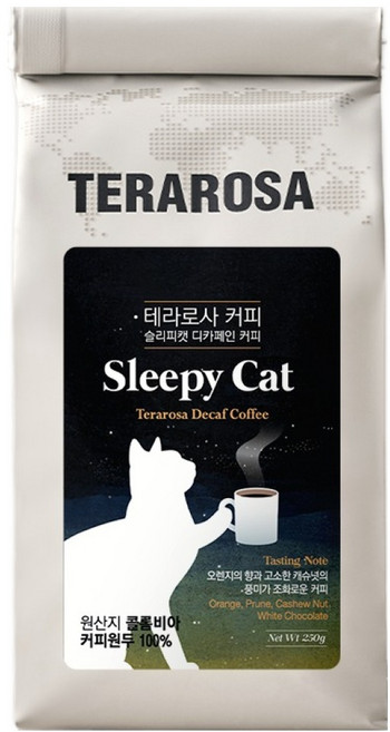 테라로사 콜롬비아 슬리피 캣 디카페인, 홀빈(분쇄안함), 250g, 1개