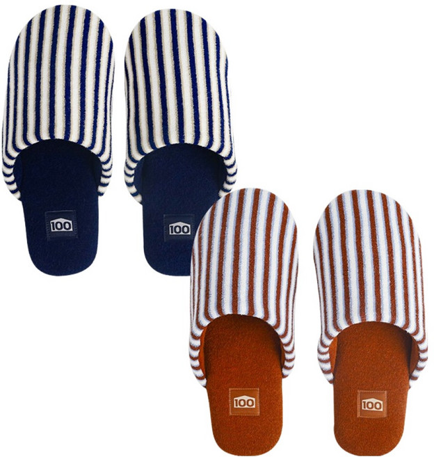 생활백서 코지 스트라이프 룸 슬리퍼, 2개, deep navy, cozy brown