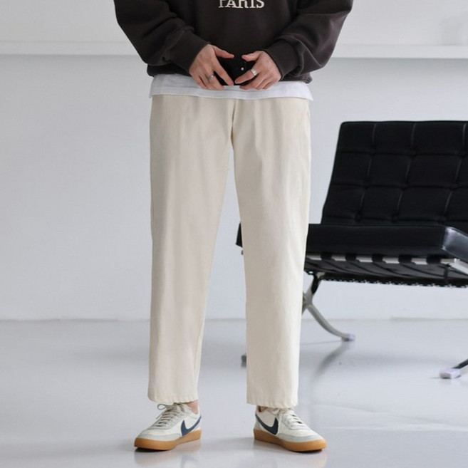 이브클로젯 남성용 코튼 스판 밴딩 테이퍼드핏 와이드 팬츠 6080-1