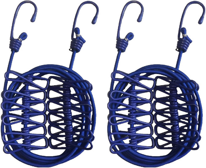 마켓피아 휴대용 옷 건조 끈 빨래집게, 파란색, 2개