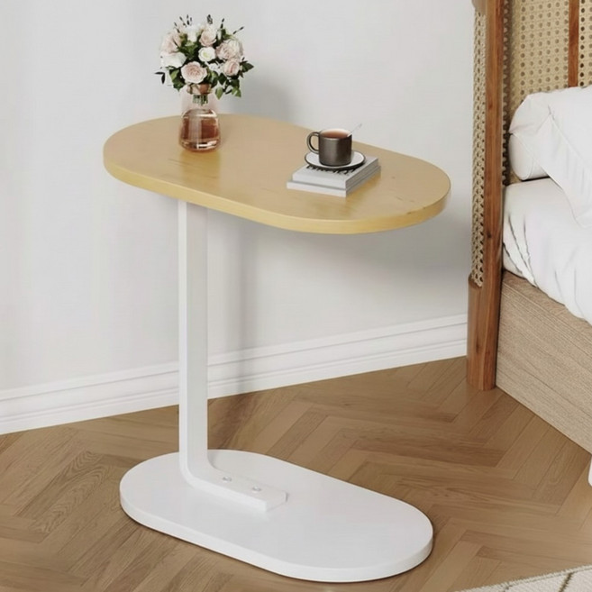 ROI Life 床邊沙發邊桌 38 x 28 x 58 cm, 原木+白色框架