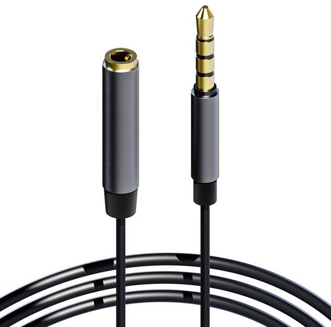 구스페리 3.5mm AUX 4극 오디오 마이크 연장 케이블 2m, 블랙, 1개