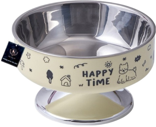딩동펫 반려동물 해피 타임 대용량 스텐 식기, 아이보리, 1개