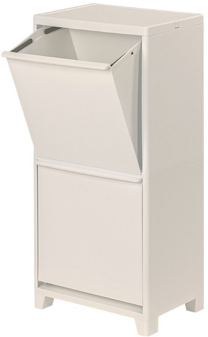 프랑코홈 스탠드 가정용 재활용 슬림형 분리수거함 2단 40L, 시그니처베이지