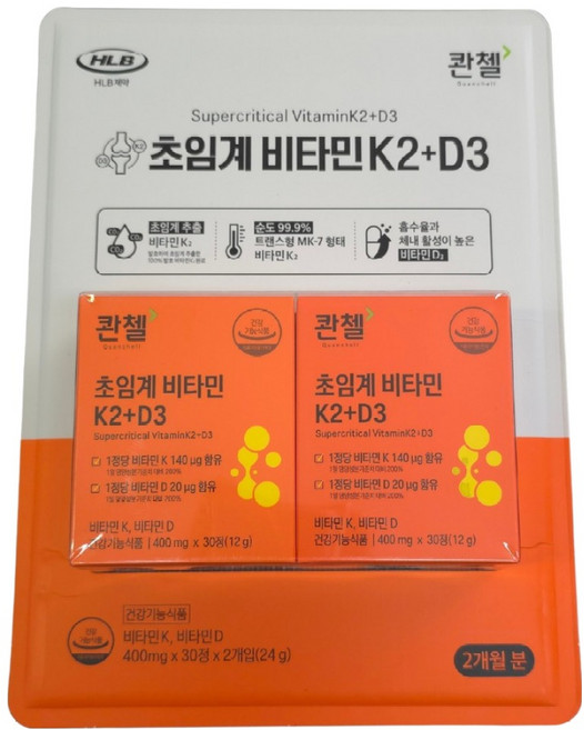 quanchell 超臨界 維他命 K2+D3 12g x 2入, 1個, 60錠