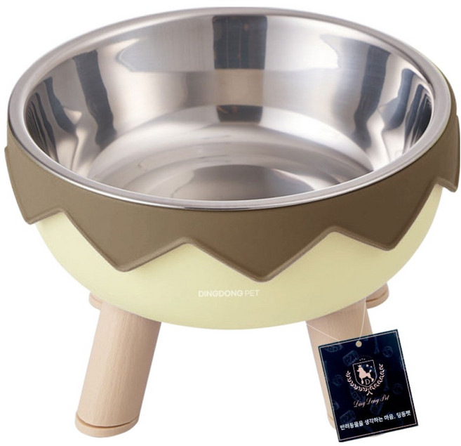 딩동펫 반려동물 배색 에그볼 스텐 식기, 브라운, 1개