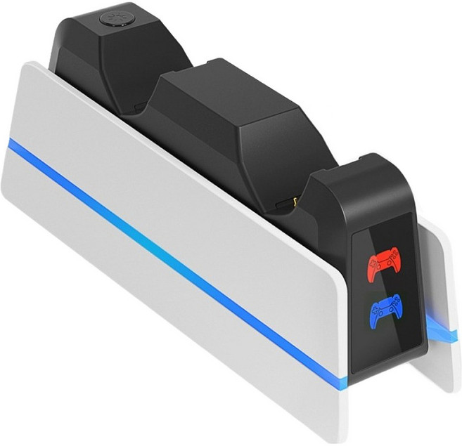 스페이스쉴드 소니 플레이스테이션 PS5 듀얼센스 / PS5 듀얼센스 엣지 호환 플렉스 듀얼 충전 거치대, 화이트, 1개, SS-B5-C1