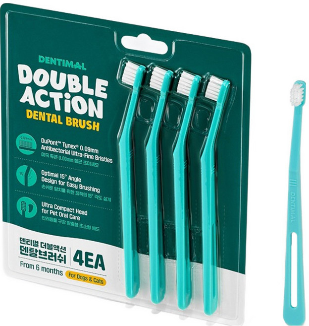 덴티멀 반려동물 더블액션 초미세모 덴탈브러쉬 4p, 민트, 1개