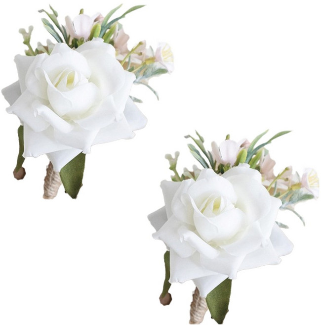 그래다다 조화 행사 결혼식 부토니에 코사지 꽃, 핑크, 2개