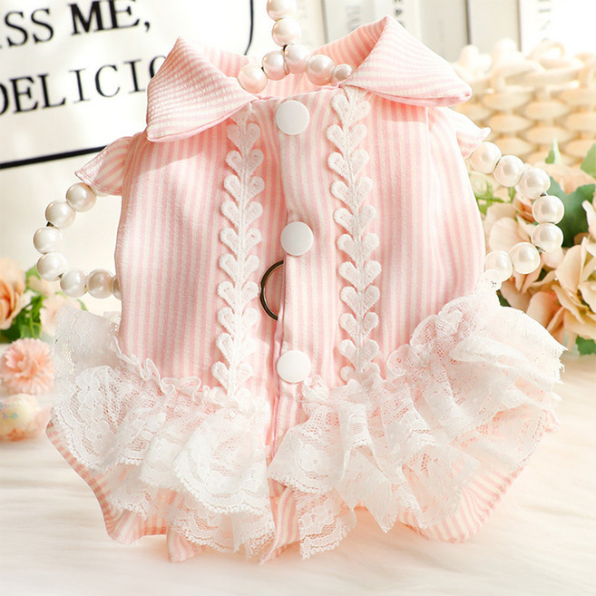 웨이비데이즈 반려동물 스트라이프 하트 펫원피스 W265-0005, 핑크, 1개