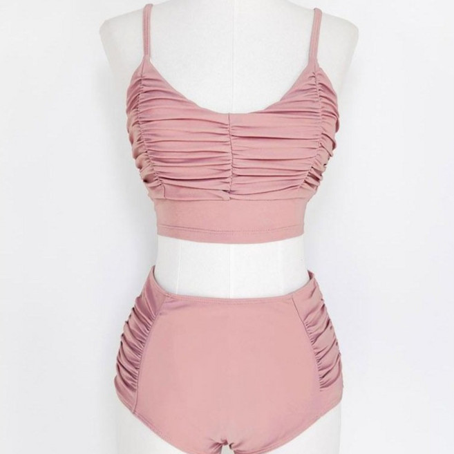 HERRINGBONE apparel 蝴蝶結綁帶高腰比基尼泳裝套裝 CF034, 粉紅色