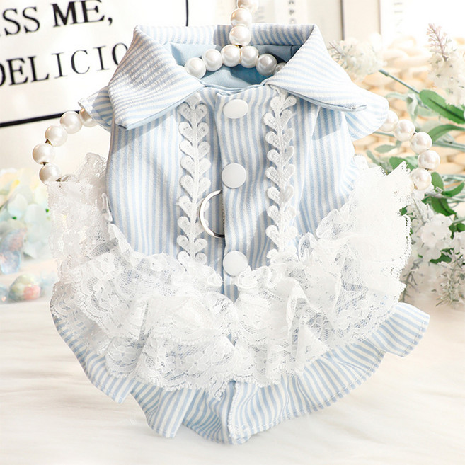 웨이비데이즈 반려동물 스트라이프 하트 펫원피스 W265-0005, 블루, 1개