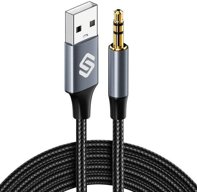 스페이스쉴드 사운드 링크 USB A to 3.5mm TRS 3극 AUX 오디오 변환 연장 케이블 1.5m, 그레이, 1개