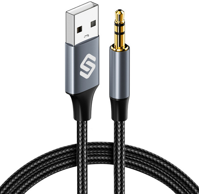스페이스쉴드 사운드 링크 USB A to 3.5mm TRS 3극 AUX 오디오 변환 연장 케이블 0.5m, 그레이, 1개