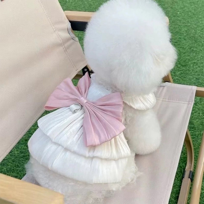 웨이비데이즈 반려동물 프린세스 빅리본 펫원피스 W265-0010, 화이트, 1개